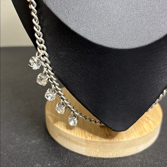 LOFT Silver Station Rhinestone Long Chain Necklace - Picture 2 of 9